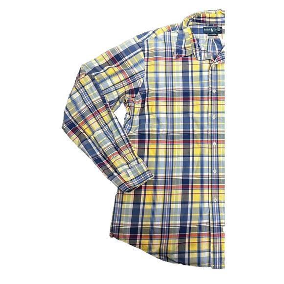 Ralph Lauren Shirt Mens XL Blue‎ Yellow Plaid Long Sleeve Button Up Custom Fit - Picture 8 of 12